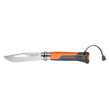 Cutit de buzunar cu fluier N°08, inox, 8,5 cm, "Outdoor", Soft Orange - Opinel