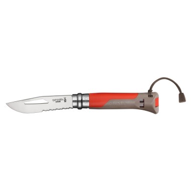 Cutit de buzunar cu fluier N°08, inox, 8,5 cm, "Outdoor", Red - Opinel