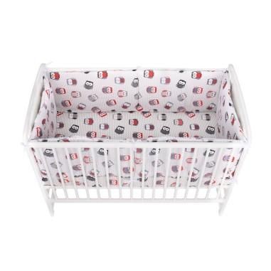 Lenjerie patut 3 piese, doua protectii laterale, Cerceaf, bumbac, patut 120x60 cm, Bufnite, Gri-Rosu BabyNeeds - produs de calit