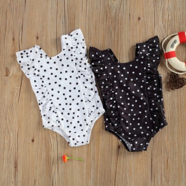 Costum de baie cu bulinute alb/negru Drool (Culoare: Alb, Marime: 80)