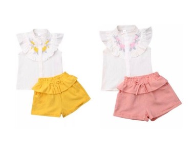 Set camasuta si pantaloni cu broderie Drool (Culoare: Galben, Marime: 120)