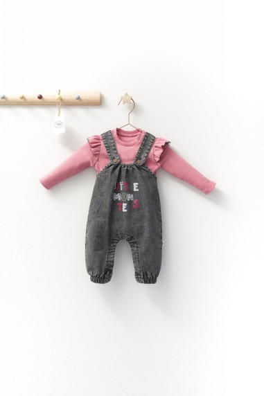 Set cu salopeta din denim si bluzita pentru bebelusi Monster, Tongs baby (Marime: 6-9 luni)