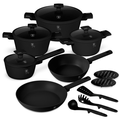 Set de 15 piese oale, cratite si tigai, accesorii BerlingerHaus, Matte Black Collection, BH/8198