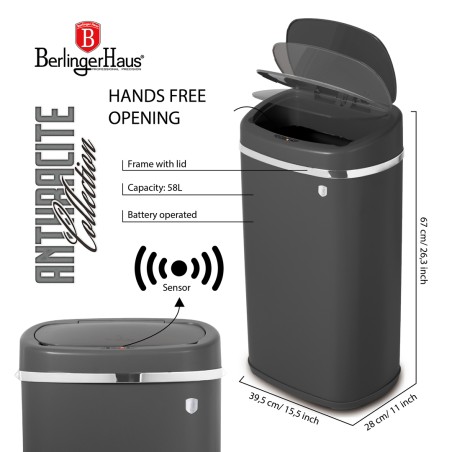 Cos gunoi cu senzor 58 litri, BH 9525, Anthracite Collection Berlinger Haus