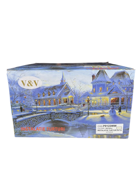 Instalatie de Craciun cu turturi, 242 leduri, 8 x 1 m, P9122WW, alb cald