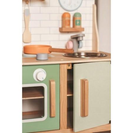 Joueco - Bucatarie lemn certificat FSC, Cu accesorii, Reglabila pe inaltime, 86x56 cm, 3 ani+, Multicolor Joueco - produs de cal