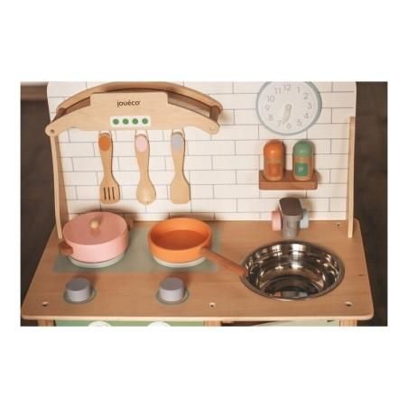 Joueco - Bucatarie lemn certificat FSC, Cu accesorii, Reglabila pe inaltime, 86x56 cm, 3 ani+, Multicolor Joueco - produs de cal