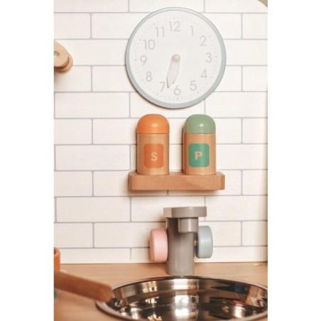 Joueco - Bucatarie lemn certificat FSC, Cu accesorii, Reglabila pe inaltime, 86x56 cm, 3 ani+, Multicolor Joueco - produs de cal