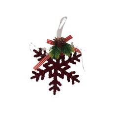 Decor pentru brad in forma de fulg din catifea bordo, 12...