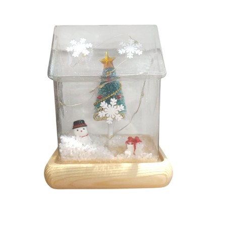 Ornament decorativ de Craciun  cu lumini, in forma casuta, 13 cm, BC 039