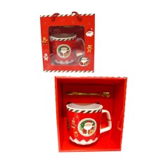 Cana de Craciun din ceramica, cu lingurita si punga...