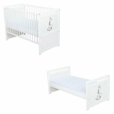 Patut lemn Girafa transformabil 120x60 cm, lemn, rezistent, saltea reglabila 3 nivele, Laterala, Alb BabyNeeds - produs de calit