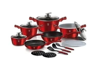 Set oale si tigai marmorate, 18 piese, din aluminiu forjat, Burgundy Line Berlinger Haus, BH7035