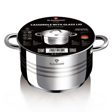Oala inox cu capac BL 1020A, 20 cm, 3.8 litri, Gourmet Line, Blaumann