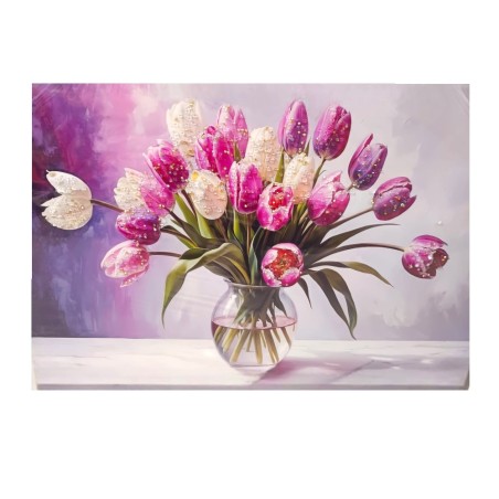 Tablou decorativ cu lalele si pietre, 50 x 70 x 1.5, T06-T05