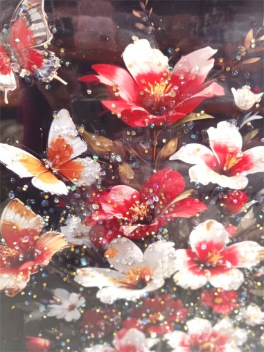 Tablou decorativ cu flori, fluturasi si pietre,...