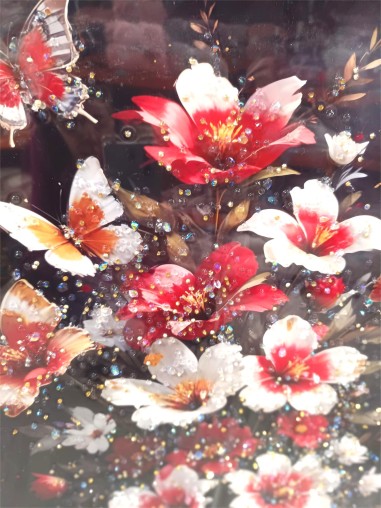 Tablou decorativ cu flori, fluturasi si pietre,...