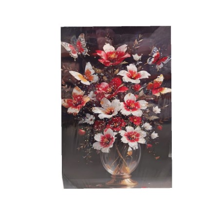 Tablou decorativ cu flori, fluturasi si pietre, 50 x 70 x 1.5, T06-T05