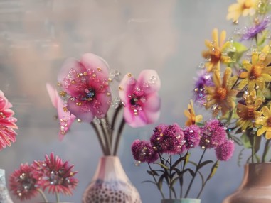 Tablou decorativ cu flori si pietre, 50 x 70 x...