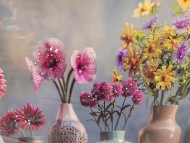 Tablou decorativ cu flori si pietre, 50 x 70 x...