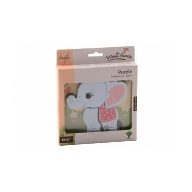 Joueco - Puzzle lemn certificat FSC, Familia Wildies, Elefant, 15x18.5 cm, 12 luni+,4 piese, Multicolor Joueco - produs de calit