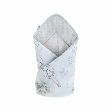 Qmini - Paturica de infasat cu fata dubla Wrap, Nou-nascut, bumbac, 80x80 cm, Rabbit Night Qmini - produs de calitate si ieftin