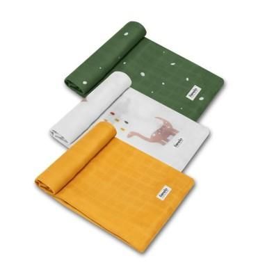 Set 3 scutece multifunctionale Dino, Din Bambus, 70x70 cm, Multicolor Lionelo - produs de calitate si ieftin