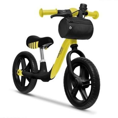 Bicicleta fara pedale Arie, Cu claxon, Saculet pentru depozitare, Roti din spuma Eva, 12 inch, Galben Lionelo - produs de calita