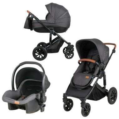 Carucior 3 in 1, Trio Comfort, Cu cadru Aluminiu, cu landou, Reversibil, Scoica auto, Geanta pentru mamici, Black FreeON - produ