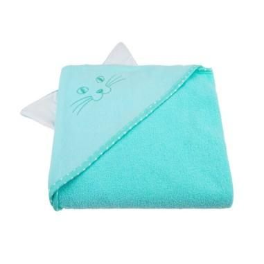 Qmini - Prosop cu gluga cu urechi, bumbac, mare 80x80 cm, Aqua Cat Qmini - produs de calitate si ieftin