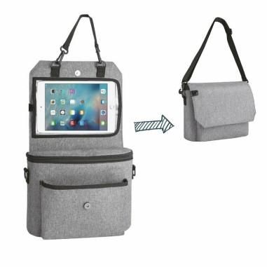 Organizator auto si pentru carucior, 3 in 1, Transformabil in gentuta mamici, Cu suport pentru tableta, iPad, Cu buzunare, Grey 