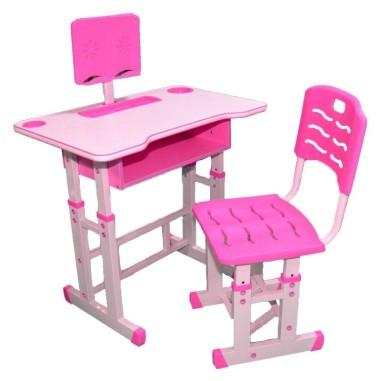 Birou cu scaunel pentru copii, reglabile, roz, fetite, din lemn, metal si PVC, pentru scoala, cu suport pentru tableta - Roben T