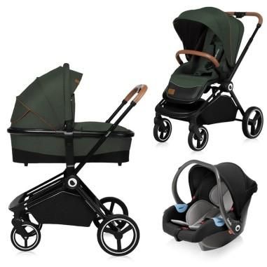 Carucior compact 3 in 1, Cadru Aluminiu, cu landou si salteluta, Reversibil, Husa de ploaie, Verde Lionelo - produs de calitate 