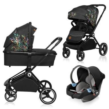 Carucior compact 3 in 1, Cadru Aluminiu, cu landou si salteluta, Reversibil, Husa de ploaie, Negru Lionelo - produs de calitate 