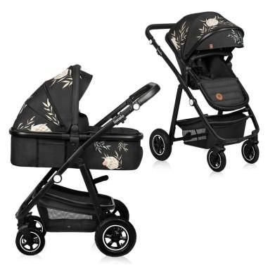 Carucior compact Lovin, 2 in 1, Cadru Aluminiu, cu landou si salteluta, Reversibil, Husa de ploaie, Geanta parinti, Negru Lionel