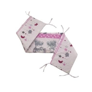 Aparatoare laterala patut 120x60 cm, Cu umplutura antialergica, 180 x 32 cm, Teddy Hug Roz M2 BabyNeeds - produs de calitate si 