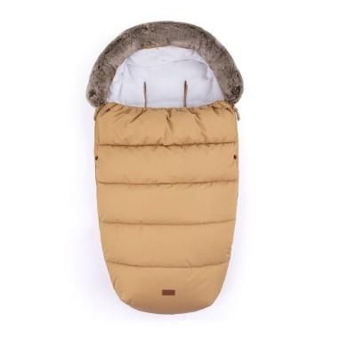 Sac de iarna impermeabil Comfy, 4 in 1, Cu blanita si interior din fleece, Universal, Pentru carucior, 100 x 55 cm, Caramel Peti