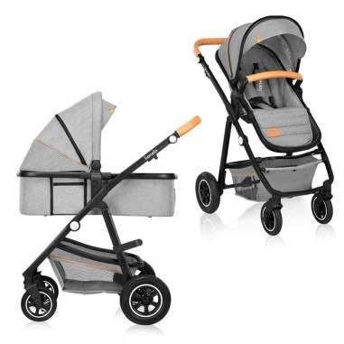 Carucior compact 2 in 1, Cadru Aluminiu, cu landou si salteluta, Reversibil, Husa de ploaie, Geanta parinti, Gri Deschis Lionelo