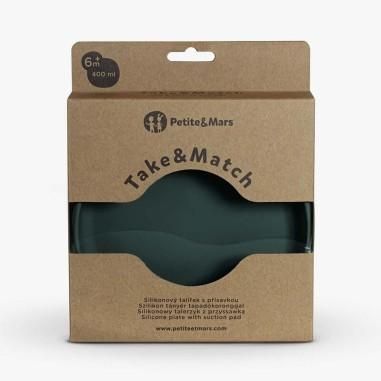 Farfurie din silicon fara BPA, Cu ventuza, TAKE&MATCH, 6 luni+, 400 ml, Verde Inchis Petite&Mars - produs de calitate si ieftin