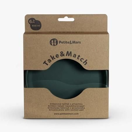 Farfurie din silicon fara BPA, Cu ventuza, TAKE&MATCH, 6 luni+, 400 ml, Verde Inchis Petite&Mars - produs de calitate si ieftin