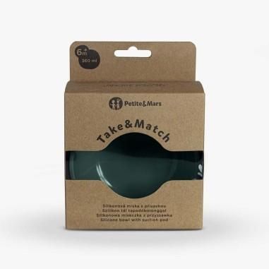 Bol din silicon fara BPA, Cu ventuza, TAKE&MATCH, 6 luni+, 350 ml, Verde Inchis Petite&Mars - produs de calitate si ieftin