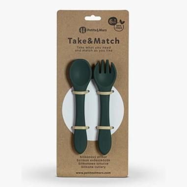 Set tacamuri din silicon fara BPA, Take&Match, 6 luni+, Verde inchis Petite&Mars - produs de calitate si ieftin