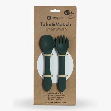 Set tacamuri din silicon fara BPA, Take&Match, 6 luni+, Verde inchis Petite&Mars - produs de calitate si ieftin