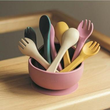 Set tacamuri din silicon fara BPA, Take&Match, 6 luni+, Verde inchis Petite&Mars - produs de calitate si ieftin