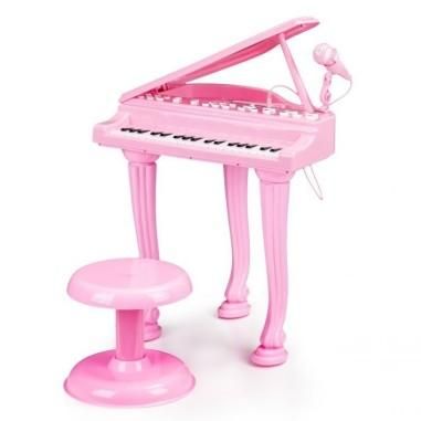 Set Pian de jucarie pentru copii, cu microfon de karaoke si scaun incluse, cablu Jack 3.5mm, roz pink - Ecotoys produs de vanzar