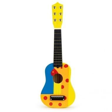 Chitara clasica din lemn pentru copii, cu 6 corzi metalice, 53cm, galben-multicolor, Ecotoys, FO18 - Ecotoys produs de vanzare-