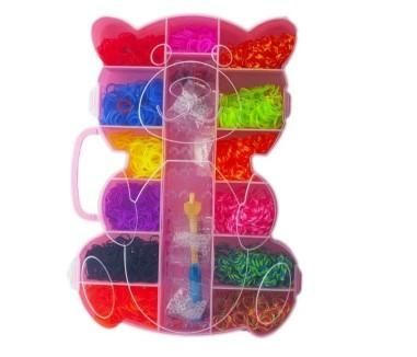 Set creativ elastice pentru bratari, forma de ursulet, 3200 piese, multicolor, GH-3200 inchis roz