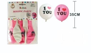Set 5 bucati de baloane alb-roz, I love you, Mirific Party, dimensiune 35 cm - Mirific Party produs de vanzare-poza- 1