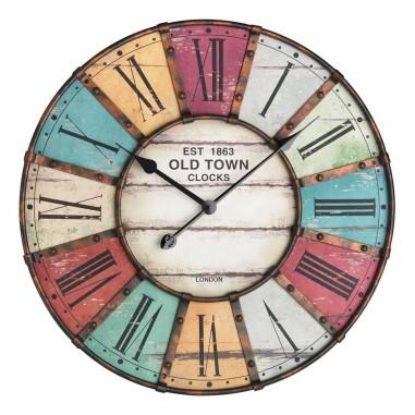 Ceas de perete XXL cu aplicatii din metal, analog, design VINTAGE - Old Town Clock, cifre romane, colorat, TFA 60.3021 TFA - pro