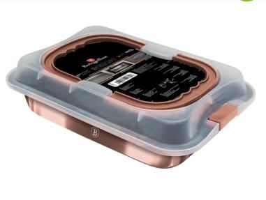 Tava pătrată pentru tort Berlinger Haus Metallic Rosegold Line cu acoperire de titan, capac, rose gold BH 7839